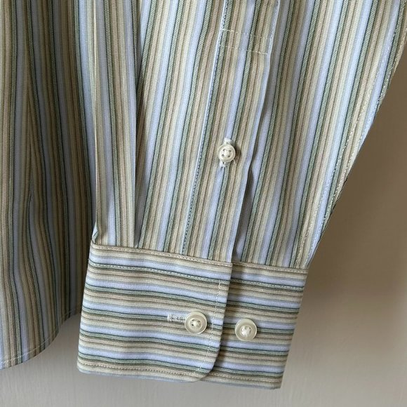 Jessica Sport 100% cotton green and yellow striped button down shirt-Size 14 - Picture 4 of 10